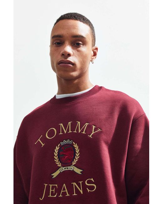 Tommy Hilfiger Denim Crest Logo Crew-neck Sweatshirt in Red for Men | Lyst