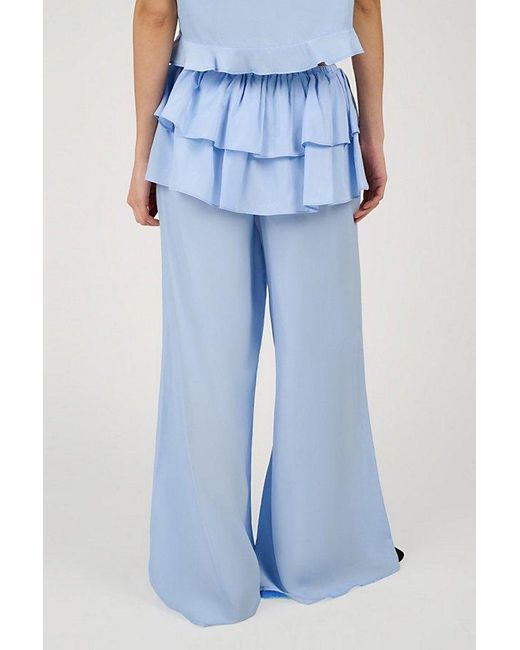 WeWoreWhat Blue Ruffle Waist Flare Pant