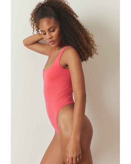 Out From Under Red Mira Square Neck High-Cut Bodysuit