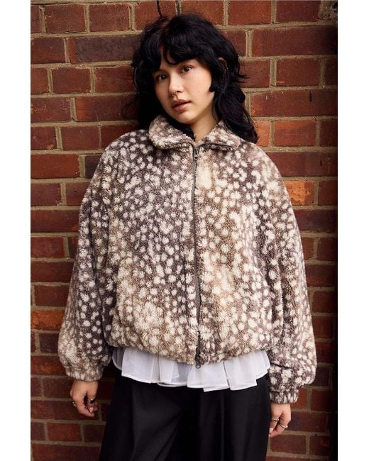 Urban Outfitters Brown Uo Deer Print Fleece Jacket