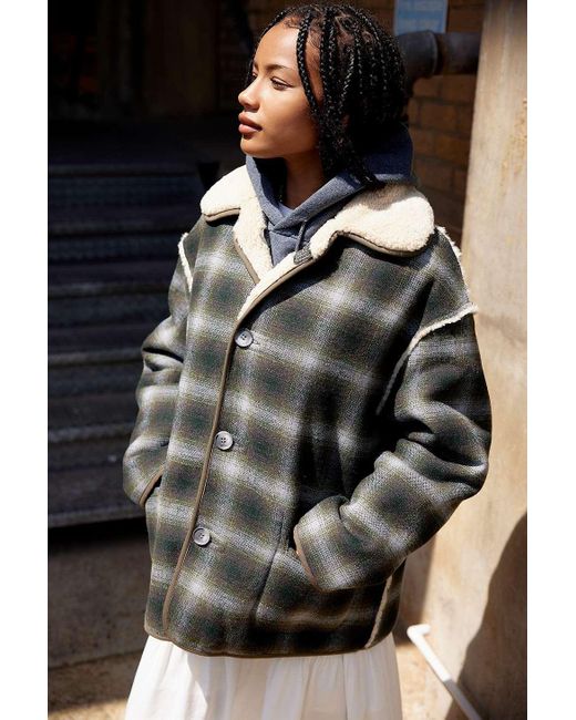 BDG Black Checked Borg Reversible Jacket