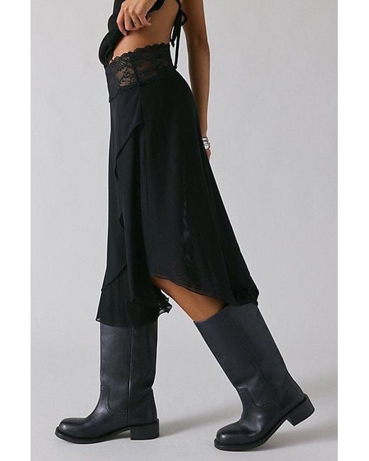 Kimchi Blue Black Ethereal Lace Trim Semi-Sheer Mesh Midi Skirt