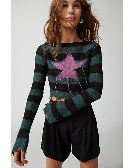 Urban Outfitters Black Uo Rock Star Distressed Sweater