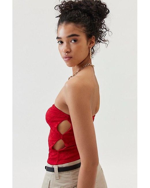 Urban Renewal Red Remnants Ruched Cutout Tube Top