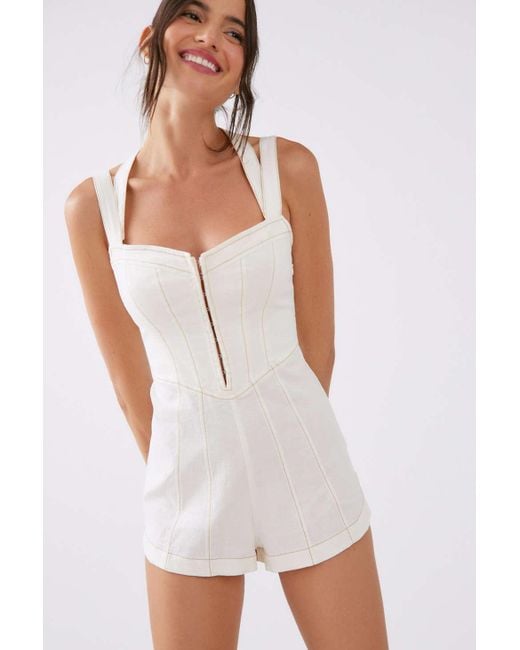 Urban Outfitters Natural Uo Nyma Linen Strappy Romper