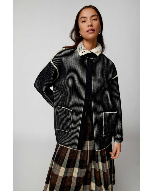 Find Me Now Black Nan Reversible Cardigan In Neutral,at Urban Outfitters