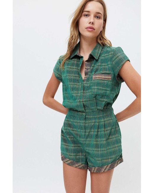 Urban Outfitters Green Uo Quinn Check Playsuit