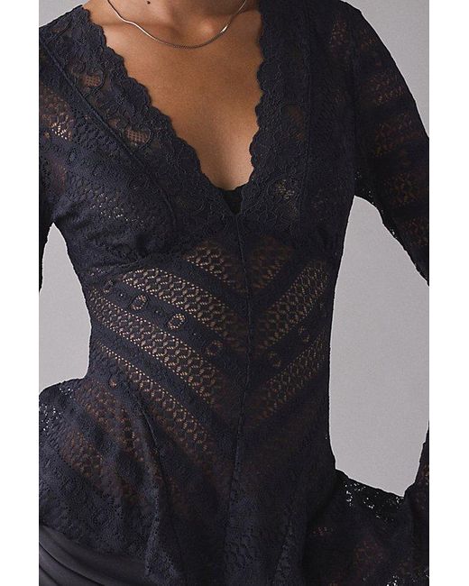 Kimchi Blue Blue Irene Sheer Lace Ruffle Bell Sleeve Top