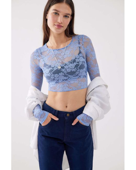 Urban Outfitters Uo Danica Lace Sheer Long Sleeve Top in Sky (Blue ...