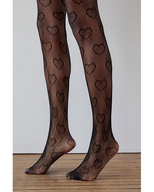Urban Outfitters Black Uo Heart Mesh Tights