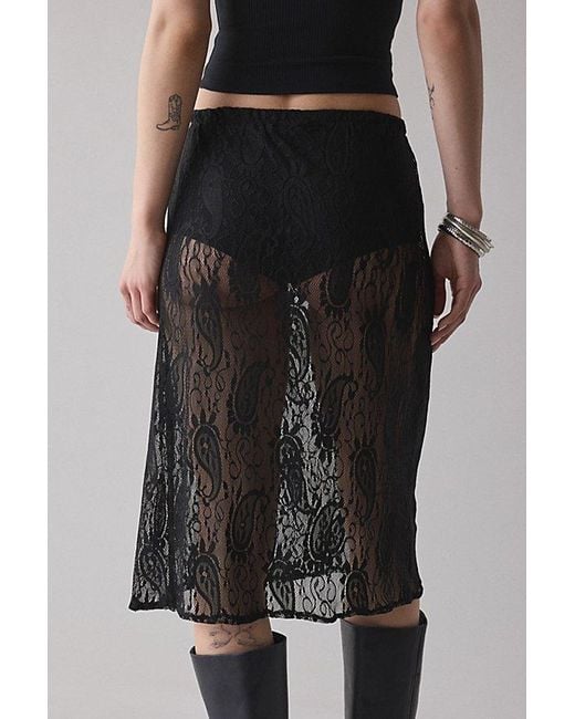 Vintage & ReMADE by UO Black Remade By Uo Sheer Lace Midi Skirt