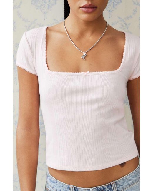 Urban Outfitters Pink Uo Olivia Square Neck Baby T-shirt