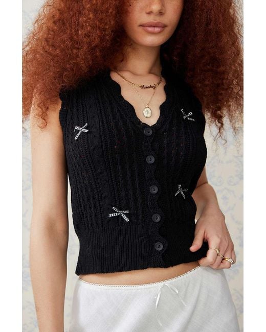 Urban Outfitters Black Uo Bow Knit Vest Jacket