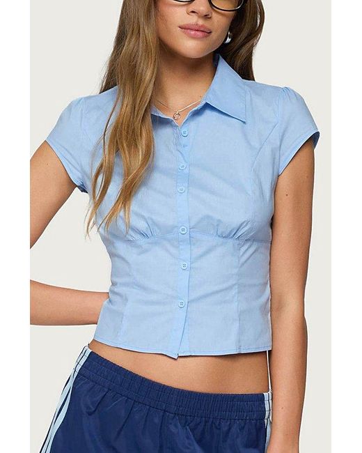 Edikted Blue Massie Tailored Button Up Shirt Top