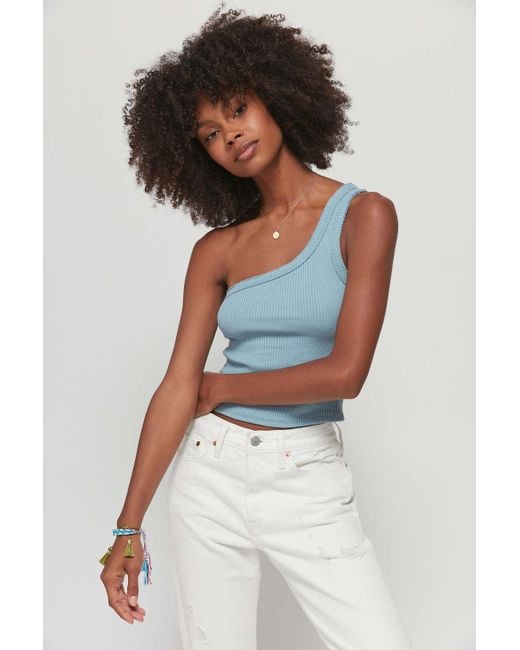 Urban Outfitters Uo Ribbed One-shoulder Essential Tank Top in Blue | Lyst  Canada