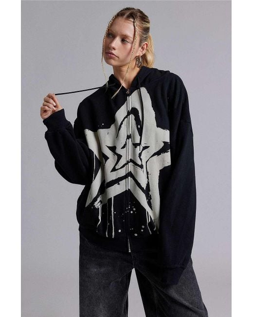 Urban Outfitters Black Uo Star Zip-through Hoodie
