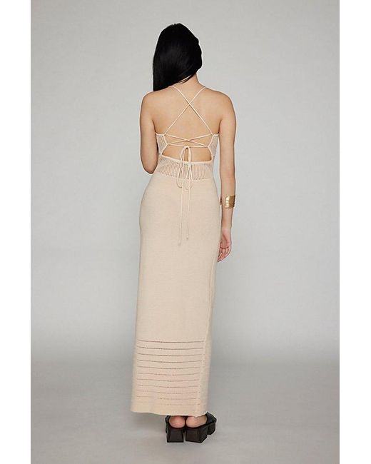 Another Girl Natural Crochet Knit Lace-Up Maxi Dress