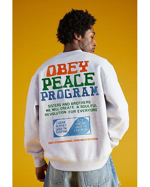 Obey Gray Uo Exclusive Peace Program Crew Neck Sweatshirt for men