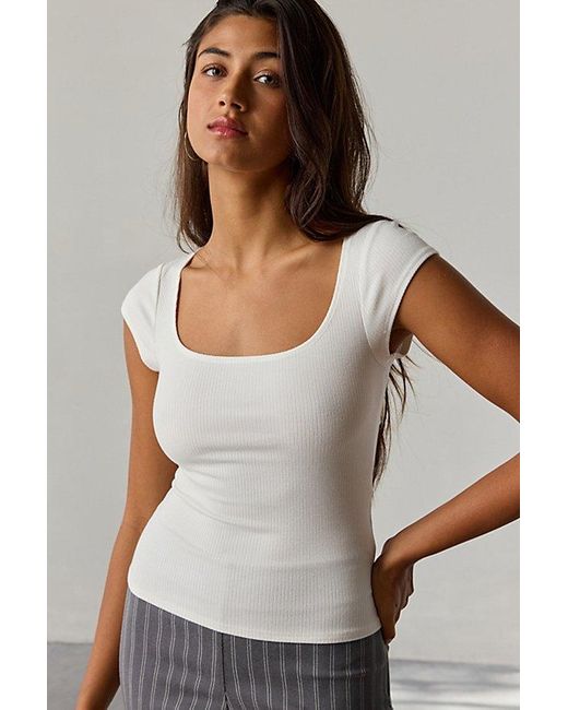 BDG White Drew Cap Sleeve Square Neck Cropped Tee Top