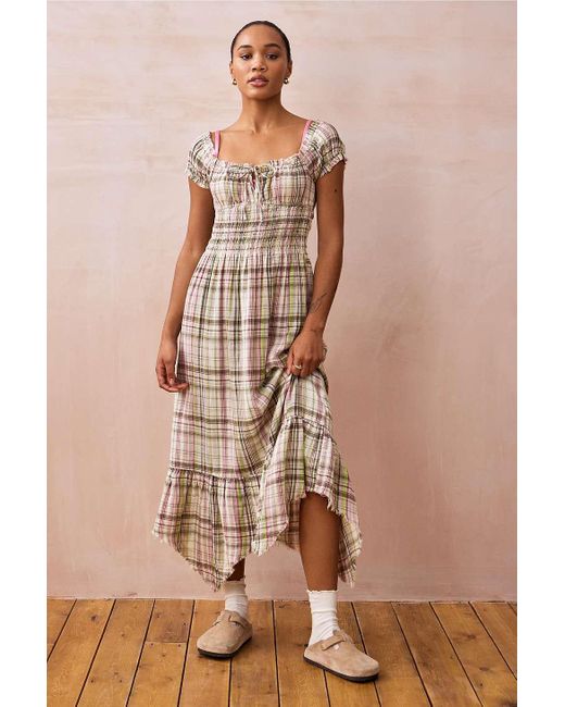 Kimchi Blue Pink Suki Checked Midi Dress