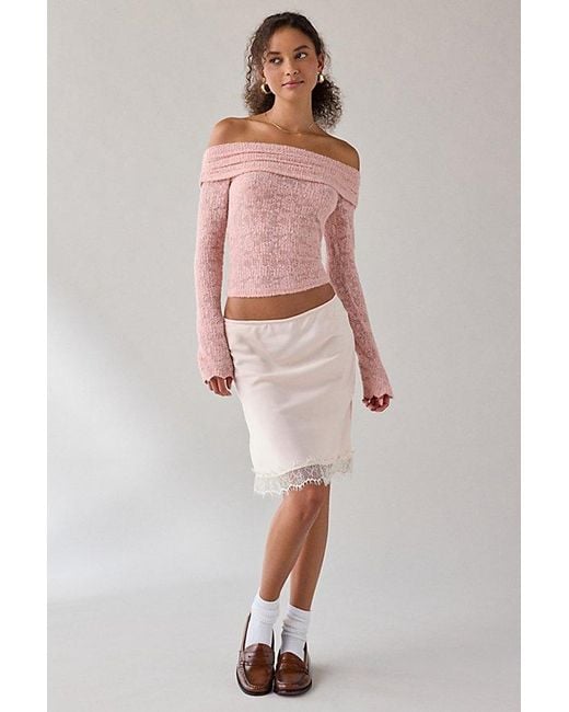 Kimchi Blue Pink Lily Sheer Lace Long Sleeve Off-The-Shoulder Top