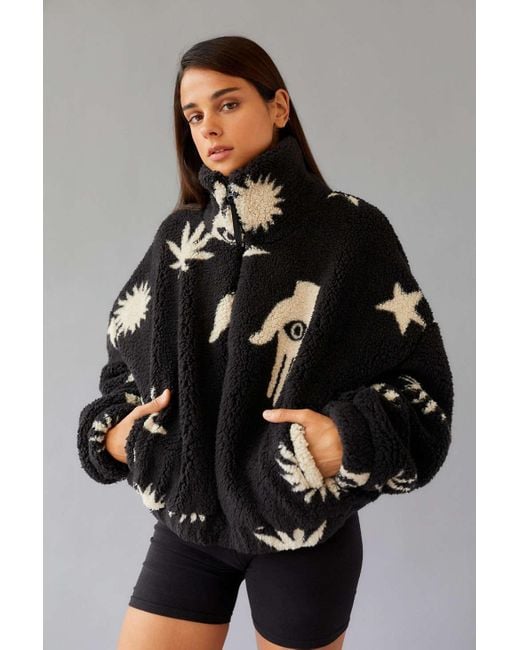Urban Outfitters Fleece Uo Olivia Printed Sherpa Jacket in Washed Black