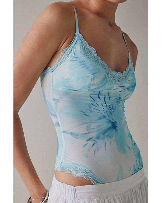 Out From Under Gray Felicia Lace Trim Mesh Bodysuit