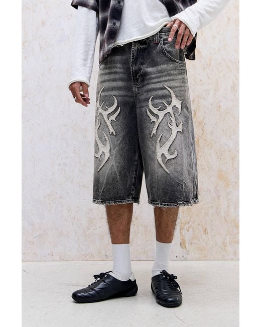 BDG Gray Neo Skate Appliqué Shorts for men