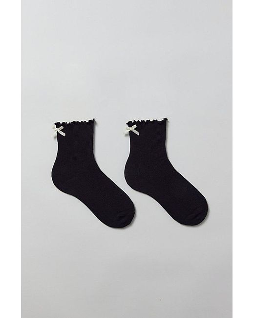 Urban Outfitters Black Ribbed Ruffle Crew Sock