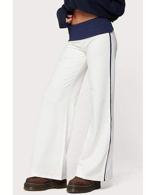 Edikted Blue 8 Contrast Fold Over Wide Leg Pants