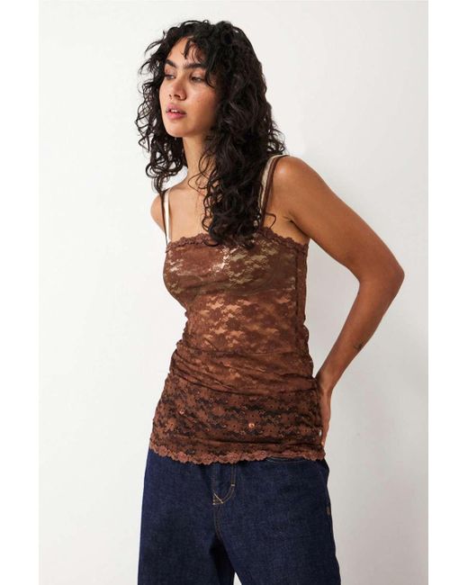 Out From Under Brown Stretch Lace Slip Dress
