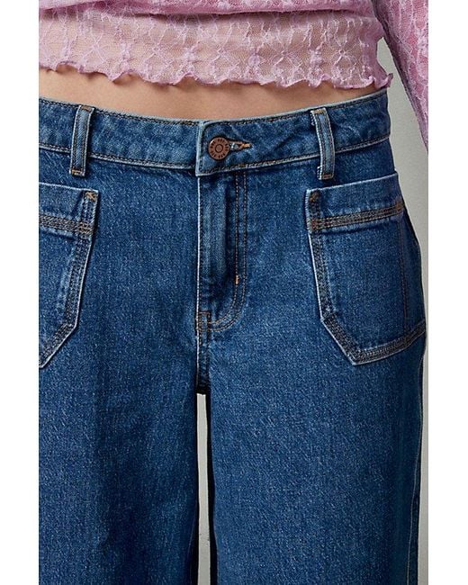BDG Blue Joey A-Line Wide-Leg Patch Pocket Jean