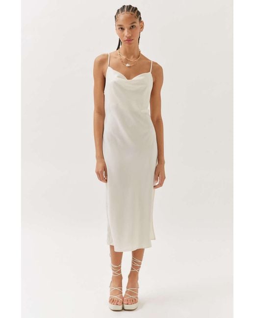 Urban Outfitters White Uo Mallory Cowl Neck Midi Slip Dress