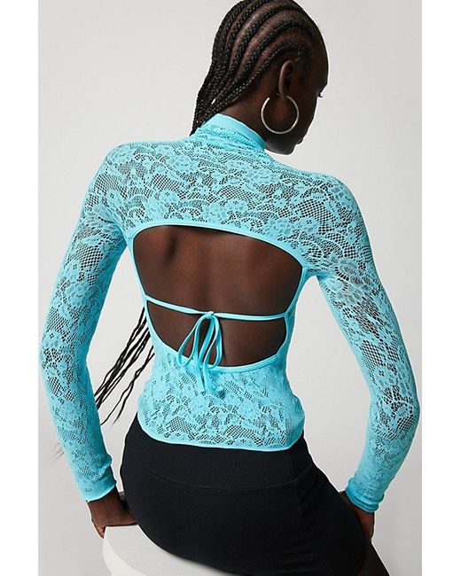 Out From Under Blue Divine Sheer Lace Cutout Top