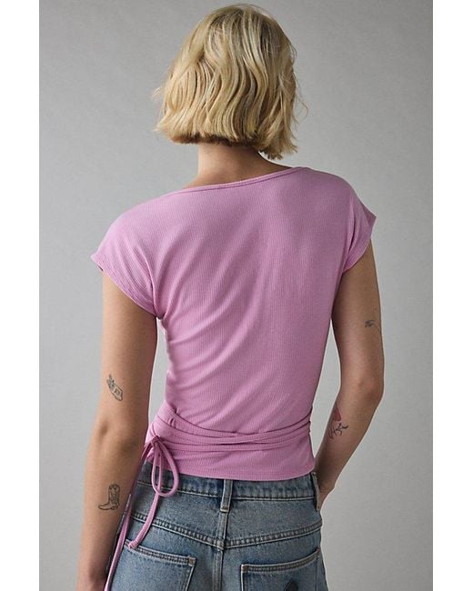 Vintage & ReMADE by UO Pink Remade By Uo Remnant Wrap Short Sleeve Knit Top