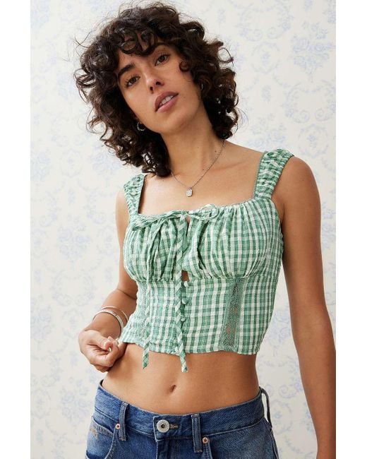 Daisy Street Green Gingham Milkmaid Top