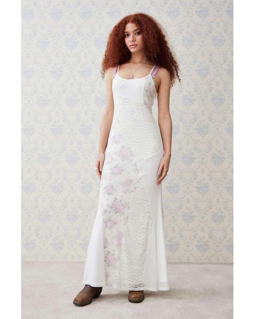 Urban Outfitters White Uo Spliced Floral Maxi Dress