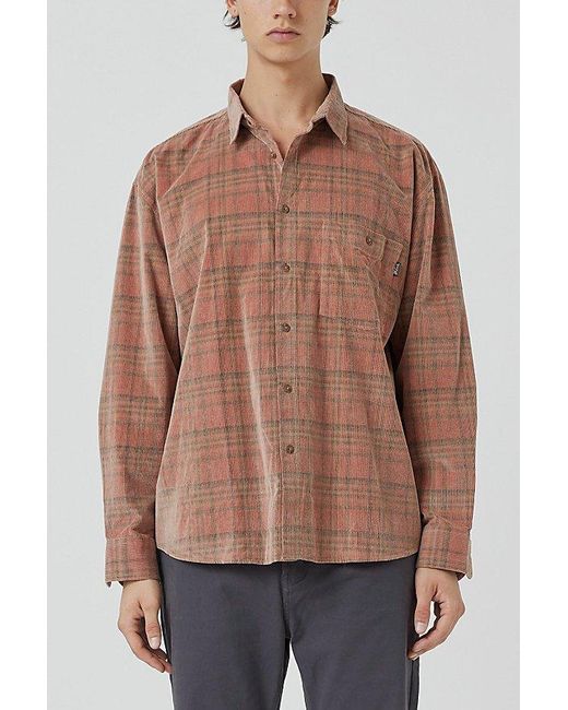 Barney Cools Brown Cabin 2.0 Recycled Cotton Corduroy Plaid Shirt Top for men