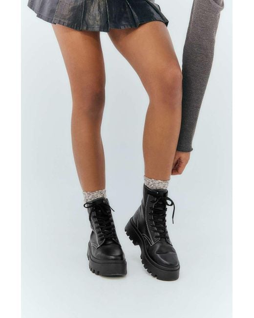 Urban Outfitters Black Uo True Contrast Stitch Lace-up Boots