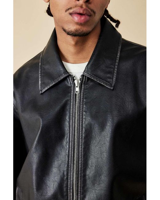 BDG Gray Black Faux Leather True Fit Jacket for men