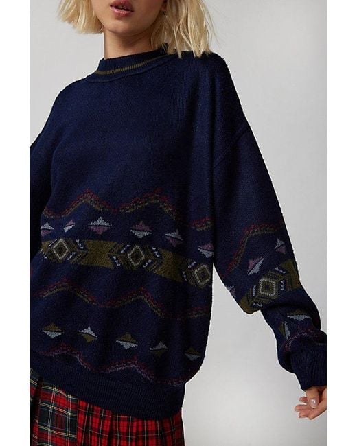 Urban Renewal Blue Vintage Patterned Oversized Sweater