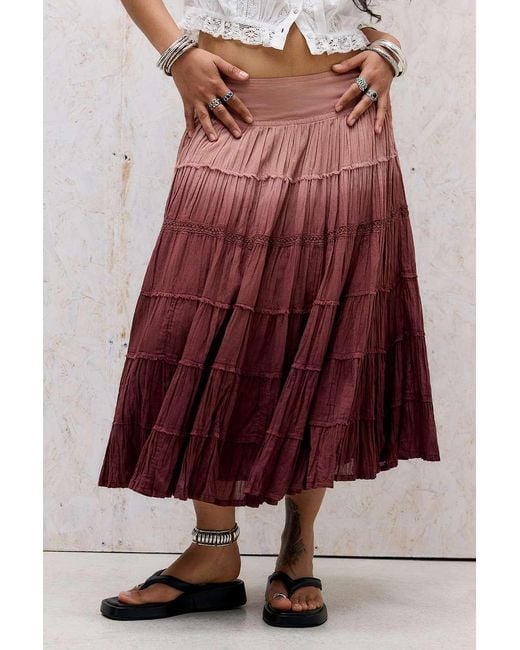 Kimchi Blue Red Eila Dip Dye Midi Skirt