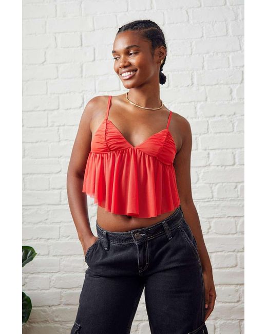 Urban Outfitters Red Uo Lila Mesh Babydoll Cami Top