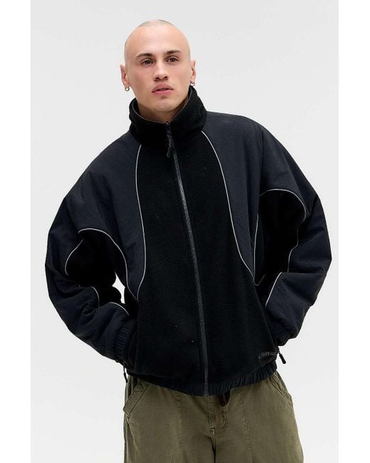 iets frans Blue Black Pascal Reversible Panel Fleece Jacket for men