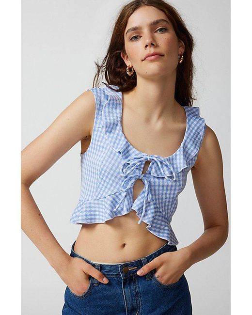 Urban Outfitters Blue Uo Ilene Gingham Tie-Front Top