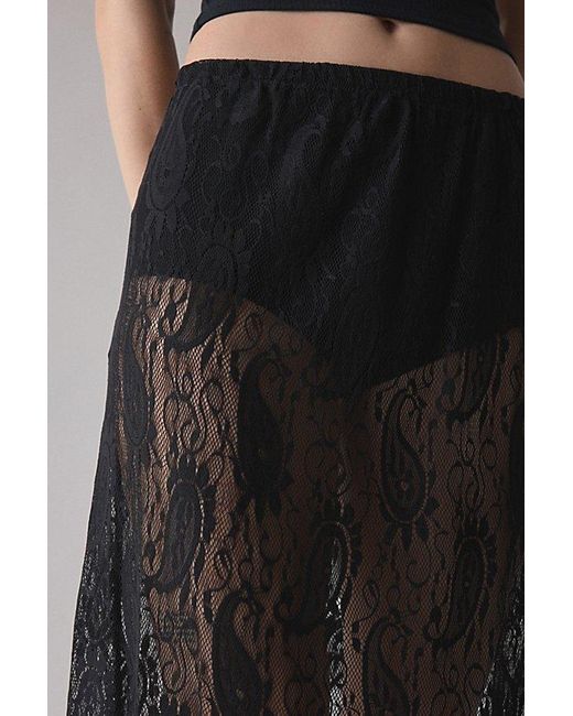 Vintage & ReMADE by UO Black Remade By Uo Sheer Lace Midi Skirt