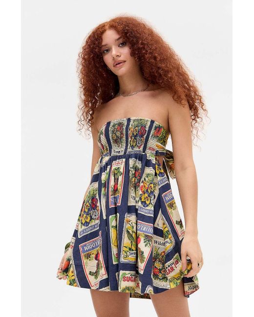 BDG Blue Juliana Smocked Tie-back Mini Dress