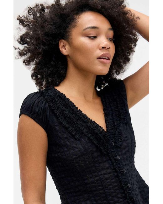 Kimchi Blue Black Ria Ruffle Blouse