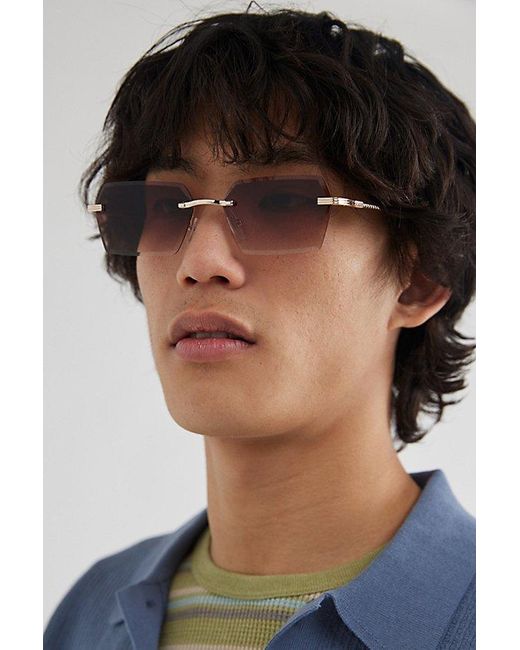Urban Outfitters Black Drew Rimless Hex Sunglasses for men