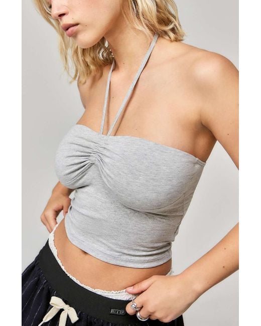 Urban Outfitters Gray Uo Danni Ruched Bandeau Top